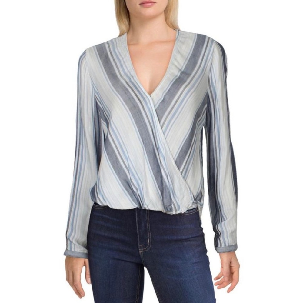 Splendid Holistay Double Cloth Suprlice Top in Chambray Blue White Stripe XL